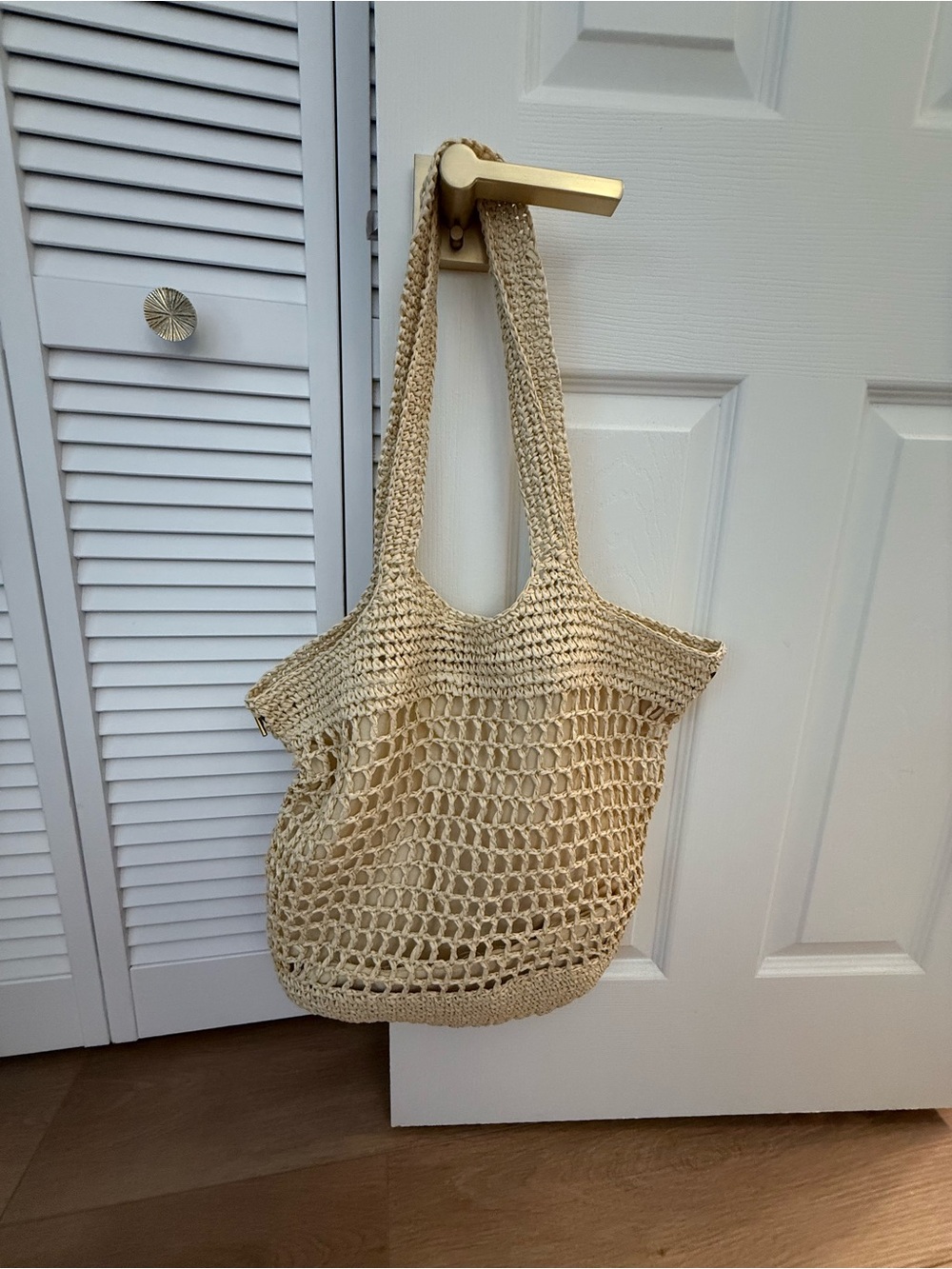 Woven Crochet Market Tote Bag in Natural